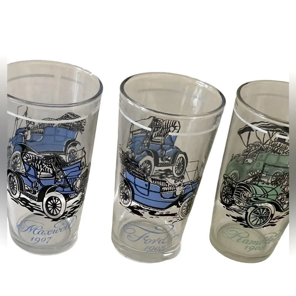 Set of 6 Vintage glasses antique cars and trucks
